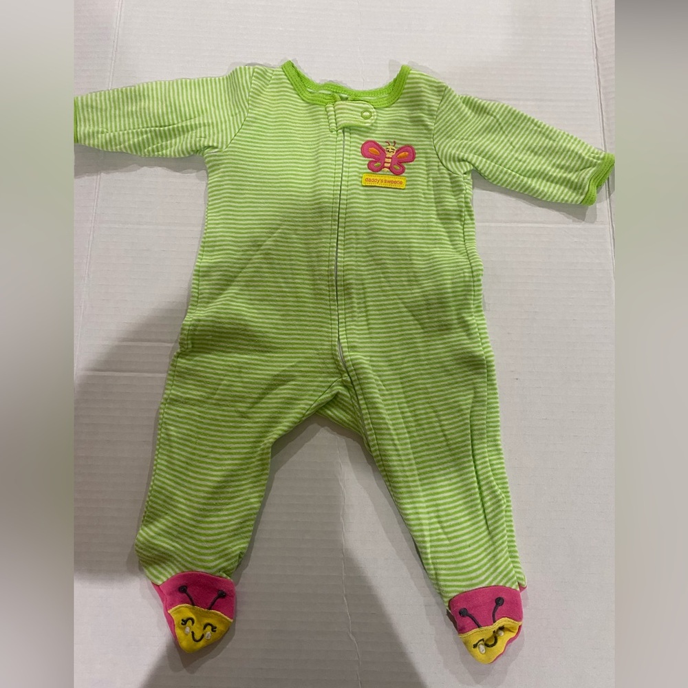 Carters baby girl daddy’s sweetie green and white striped footed pajama size 3m